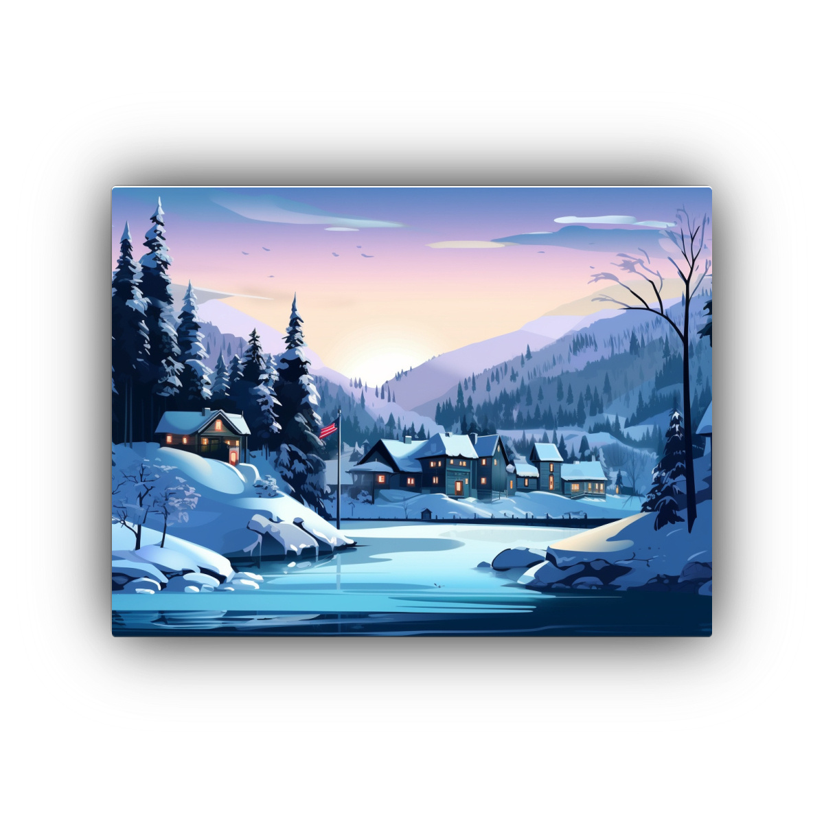 pinturas-de-invierno-y-ciudad-en-lienzo-moderno-colorido