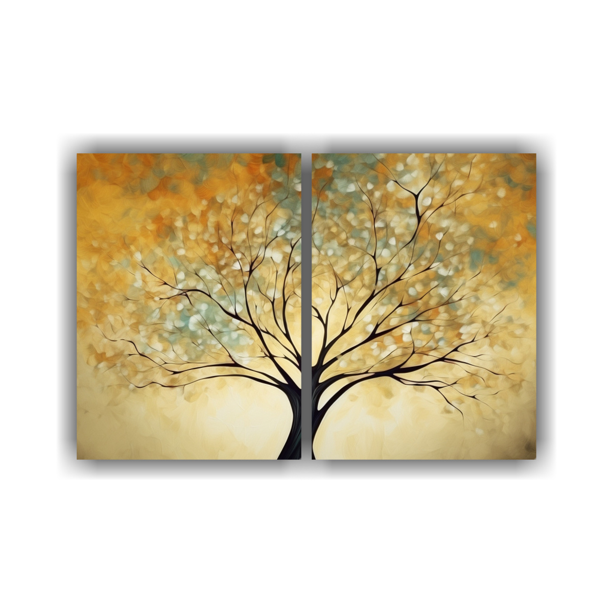 pinturas-de-pared-abstractas-amarillas-y-rbol-dorado