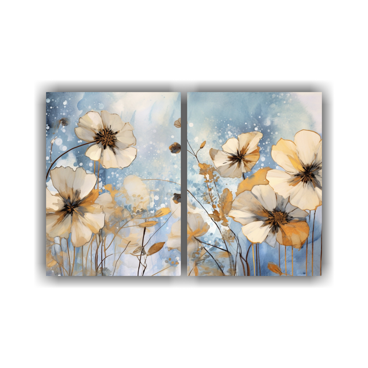 pinturas-decorativas-acuarelas-equilibrio-flores-azules-y-marrones-