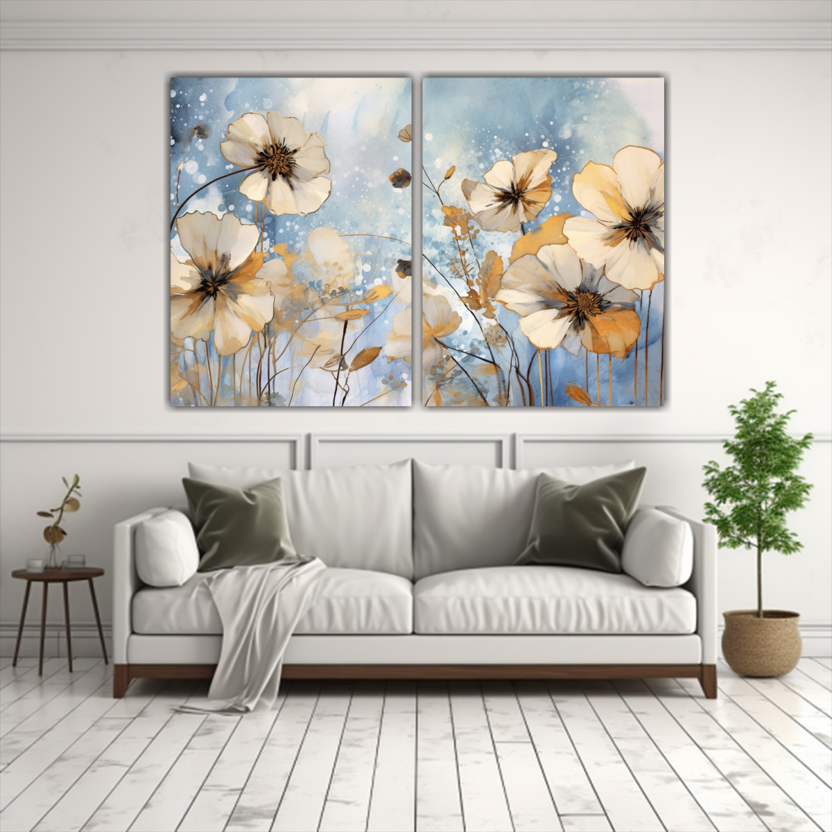 pinturas-decorativas-acuarelas-equilibrio-flores-azules-y-marrones-1-1