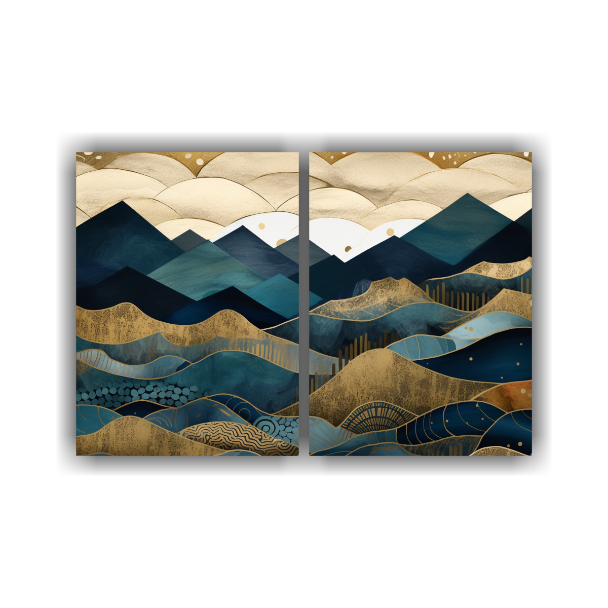 pinturas-decorativas-de-monta-as-en-paisaje-dorado-y-azul