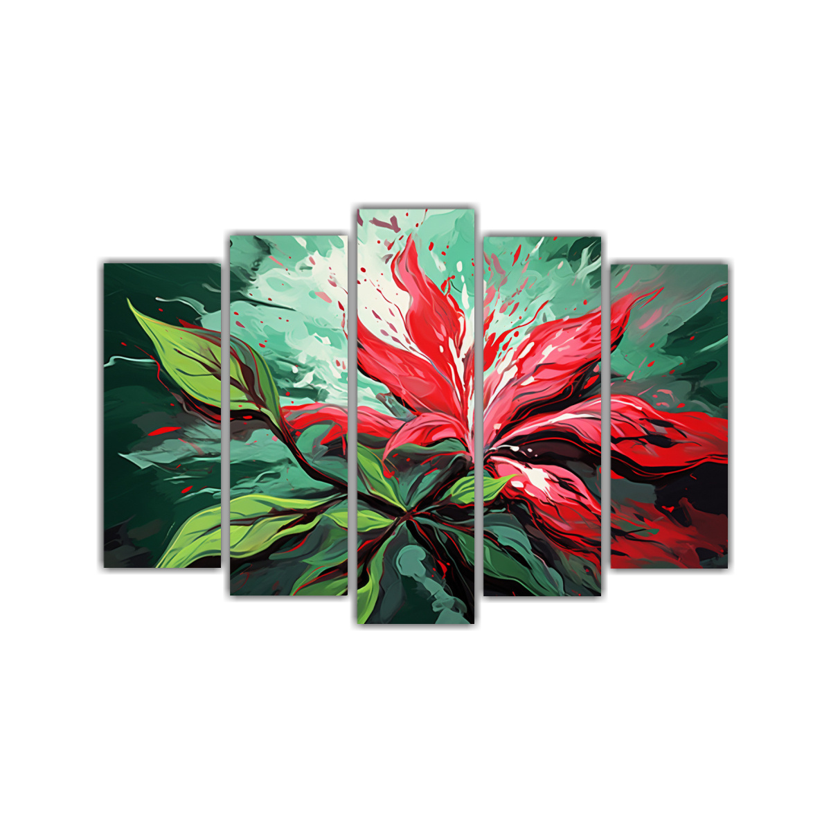 cinco-lienzos-tela-belleza-verde-y-rojo-neonoir-estilo-decorativo-