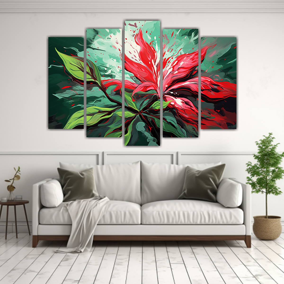 cinco-lienzos-tela-belleza-verde-y-rojo-neonoir-estilo-decorativo-1-1