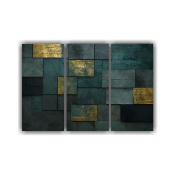 Conjunto Lienzos Tela Abstracci N Espacio Retro Verde Gris Azul Negro Decocuadros