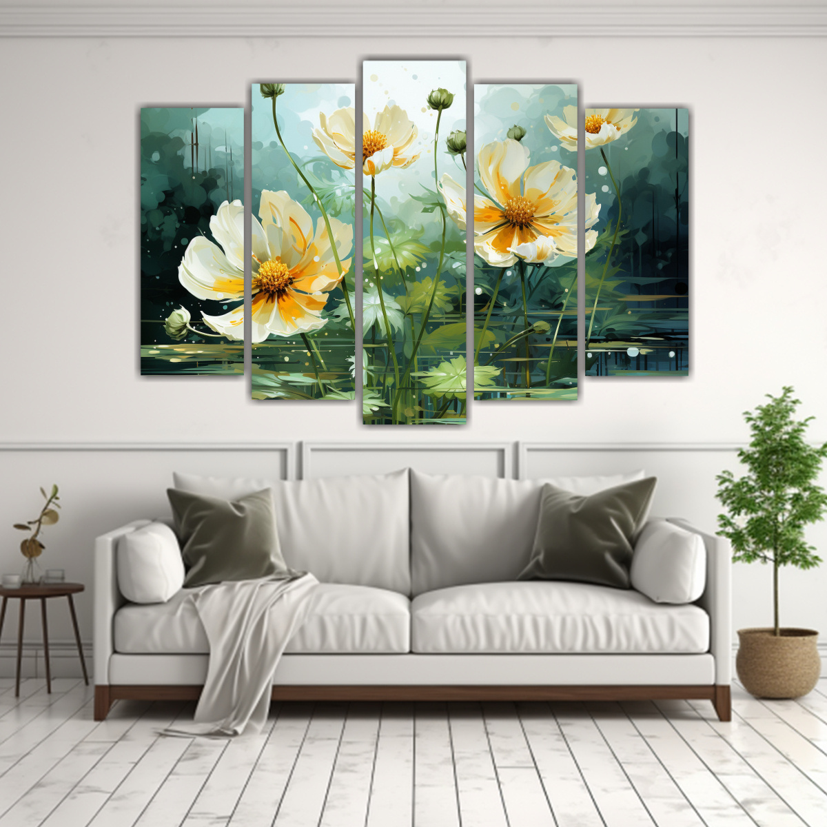 conjunto-5-arte-pared-tela-marigold-hierbas-verde-y-blanco-estilo-neonoir-1