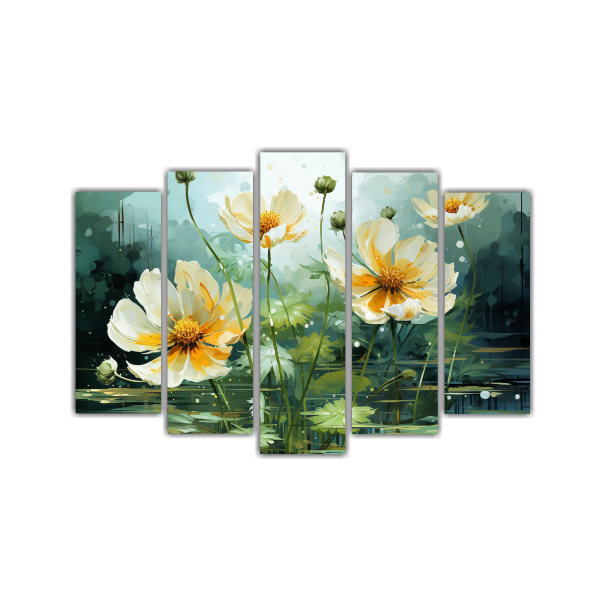 conjunto-5-arte-pared-tela-marigold-hierbas-verde-y-blanco-estilo-neonoir