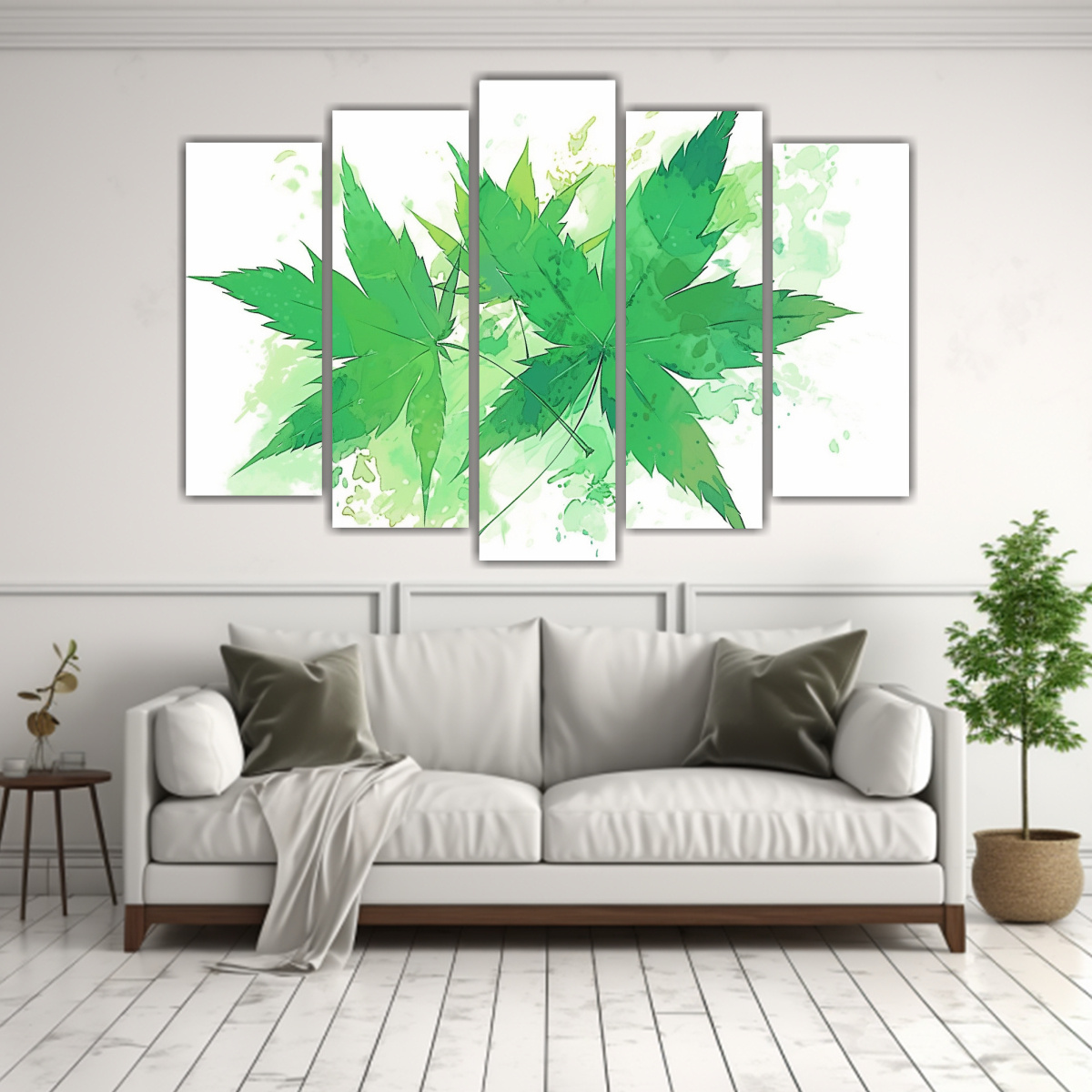 conjunto-5-cuadros-tela-canvas-duradero-hojas-arce-verde-neonoir-atmosfera-neo-po-1-1