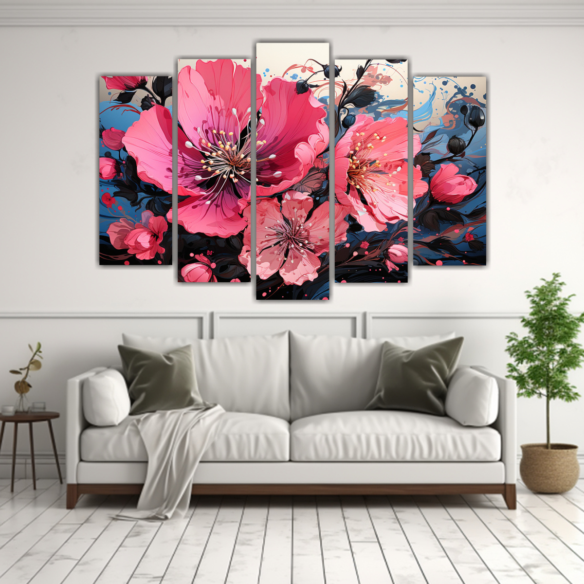 conjunto-5-lienzos-inspiraci-n-hierbas-en-colores-negro-y-rosa-1