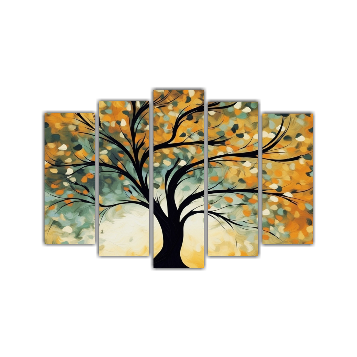 conjunto-de-5-cuadros-de-pared-arte-en-tela-rbol-amarillo-arte-abstracto