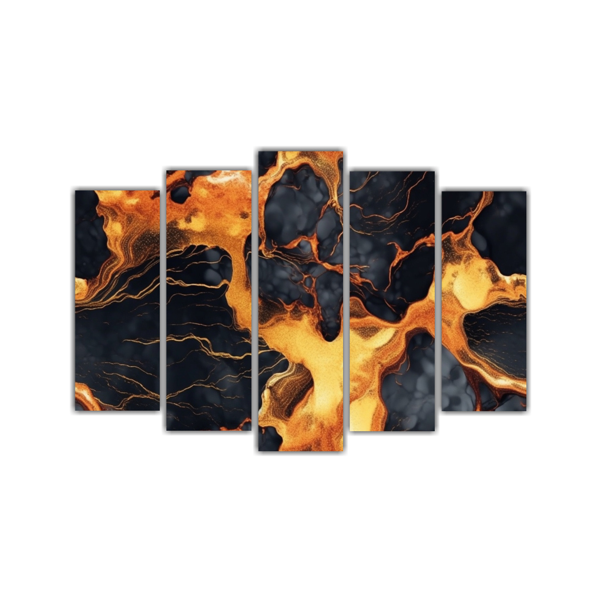 conjunto-de-5-lienzos-de-tela-textura-fluida-de-lava-brillante-dorada-y-m-rmol-
