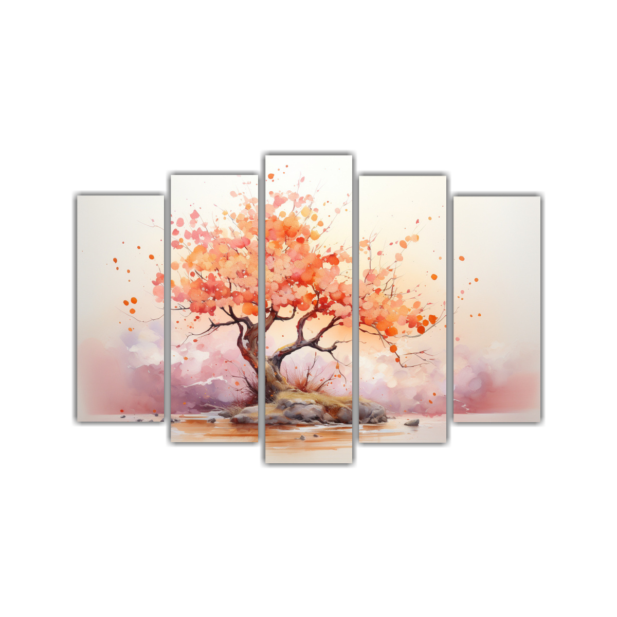 cuadro-abstracto-de-cerezo-en-colores-naranja-y-dorado-