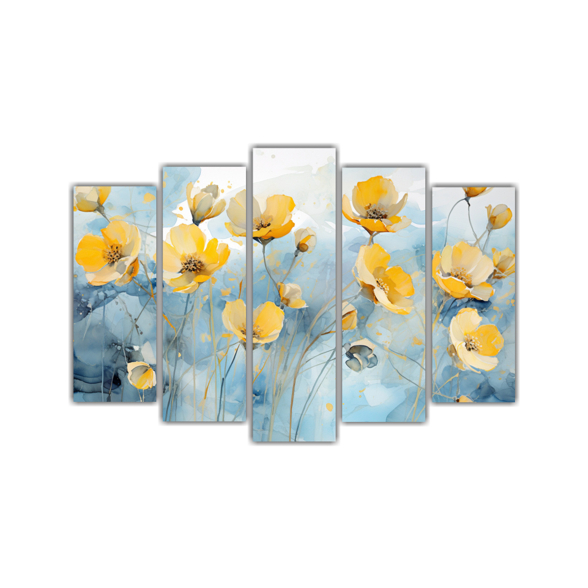 cuadro-abstracto-de-flores-de-cal-ndulas-en-oro-y-azul