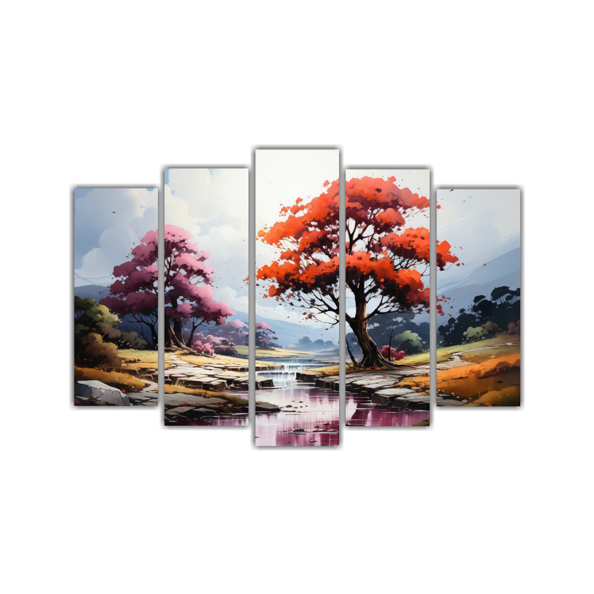 cuadro-abstracto-de-rbol-en-bosque-con-colores-rojo-y-naranja