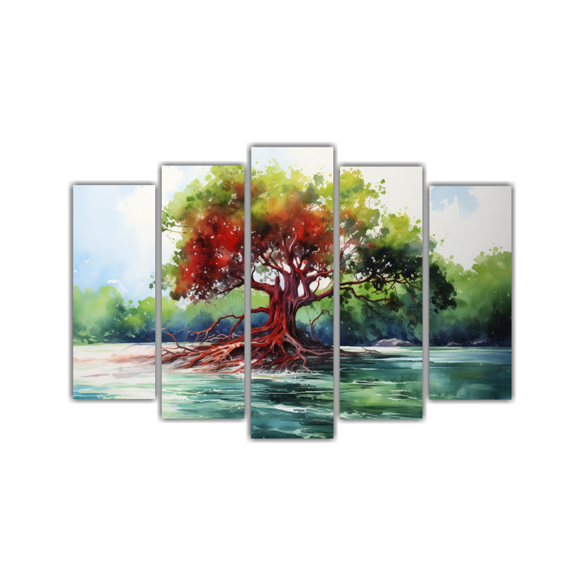 cuadro-abstracto-impreso-textura-rbol-de-mangle-verde-y-rojo
