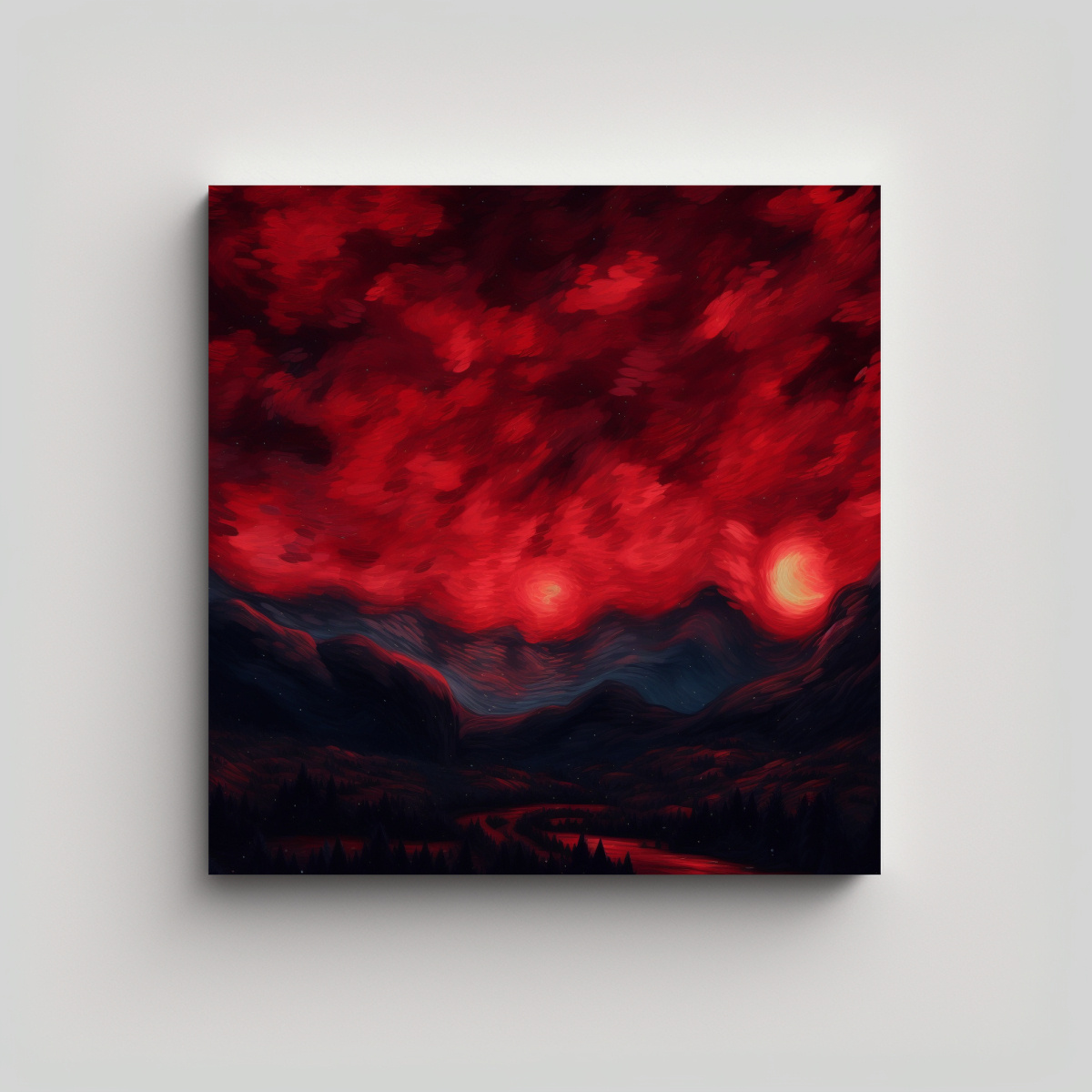 cuadro-acuarela-inspirado-en-la-noche-estrellada-de-van-gogh-rojo-y-azul