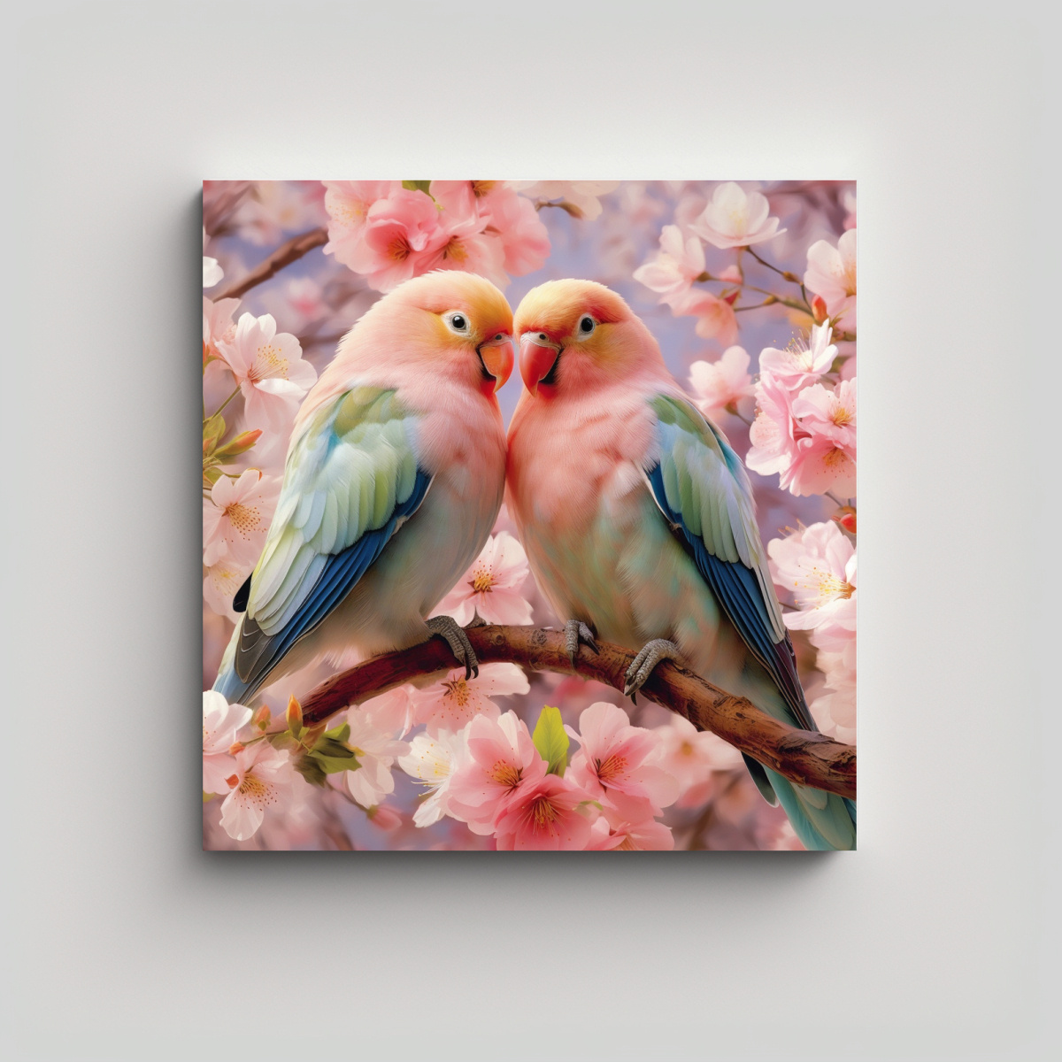cuadro-de-amor-pareja-de-coloridos-p-jaros-sobre-cerezo-en-flor