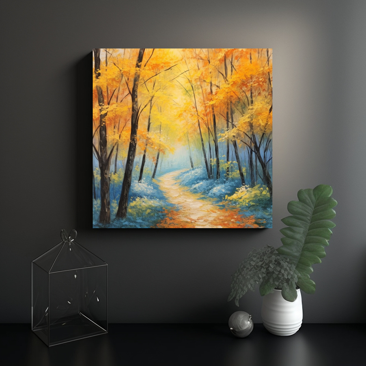 cuadro-de-arte-esquema-arce-amarillo-naranja-con-hojas-verdes-en-bastidor-1