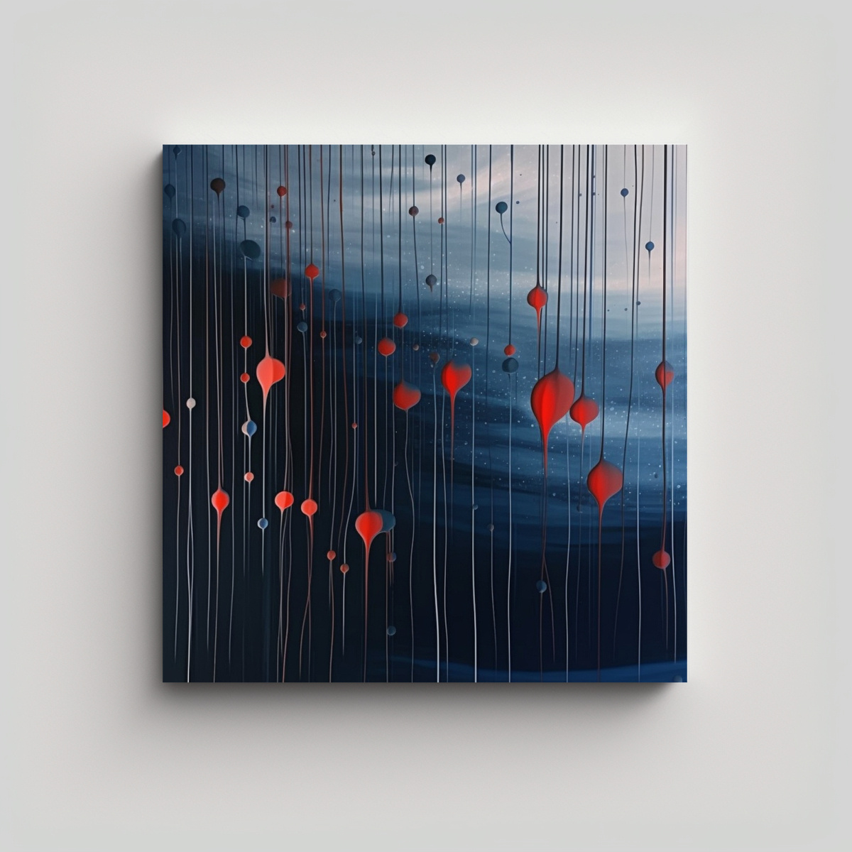 cuadro-decorativo-l-neas-azules-y-gotas-rojas-en-fondo-gris-transl-cido