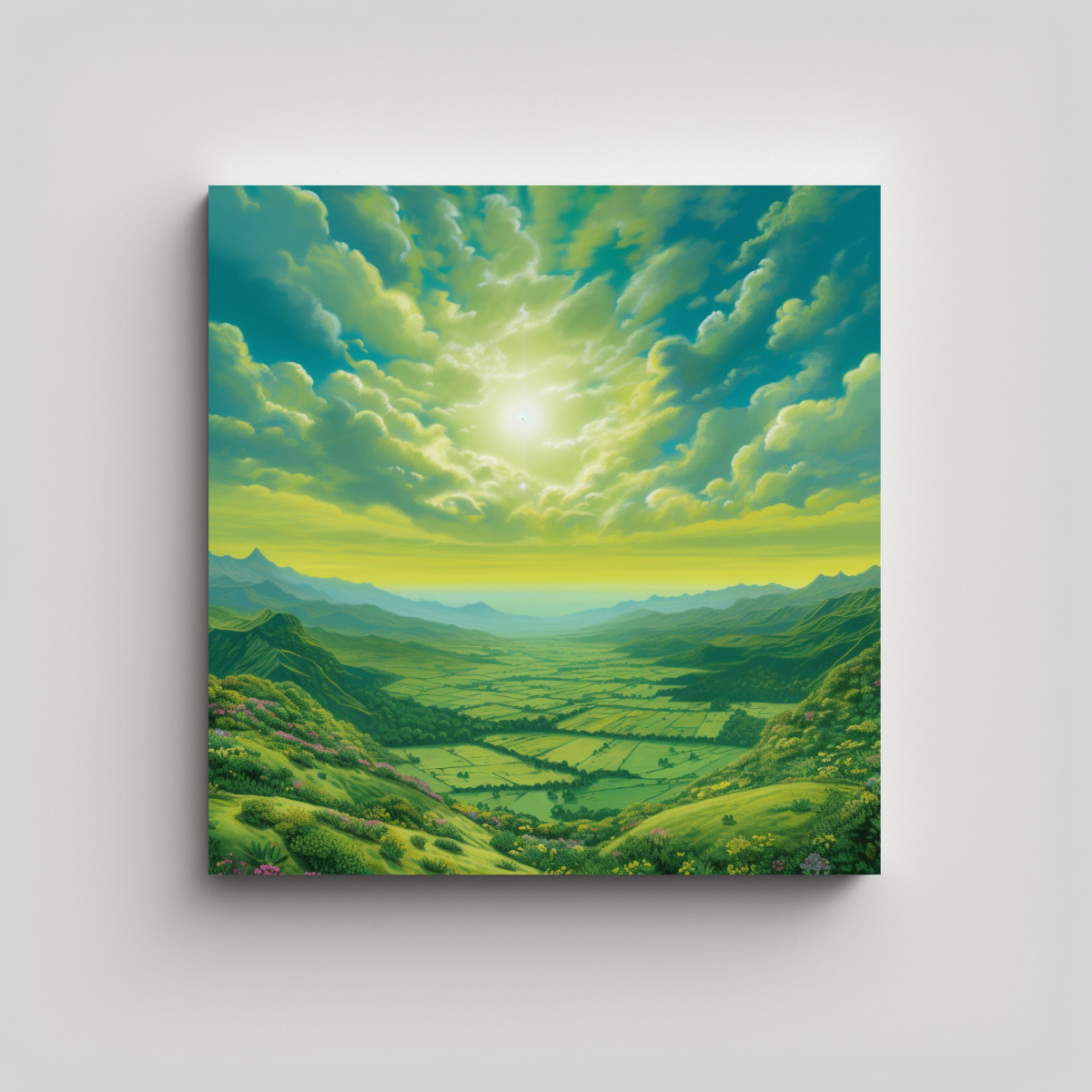 cuadro-decorativo-valle-verde-con-sol-en-el-cielo-para-venta-de-interiores