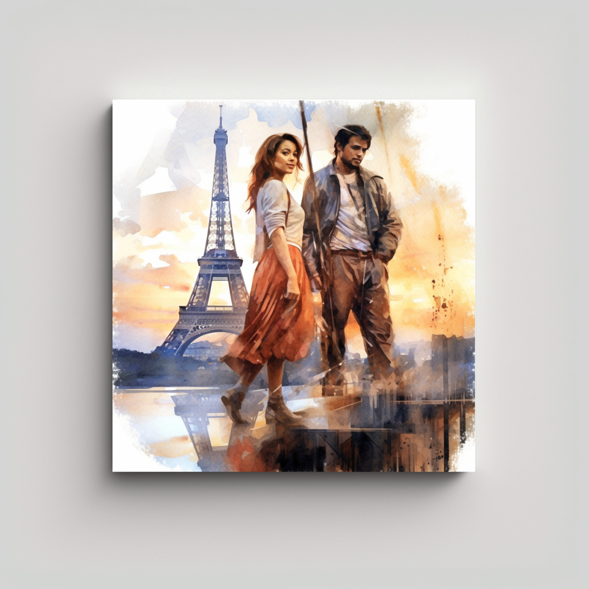 cuadro-en-bastidor-para-comedor-pintura-acuarela-de-guy-jones-con-chica-y-chico