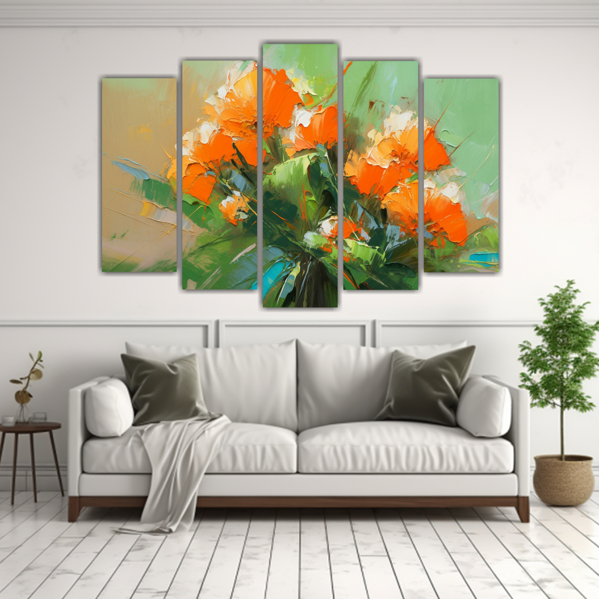 cuadro-flores-verde-y-naranja-en-bastidor-de-madera-1