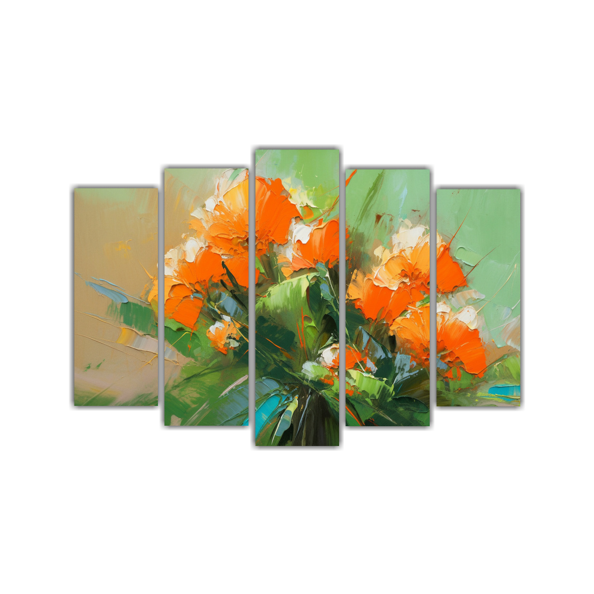 cuadro-flores-verde-y-naranja-en-bastidor-de-madera
