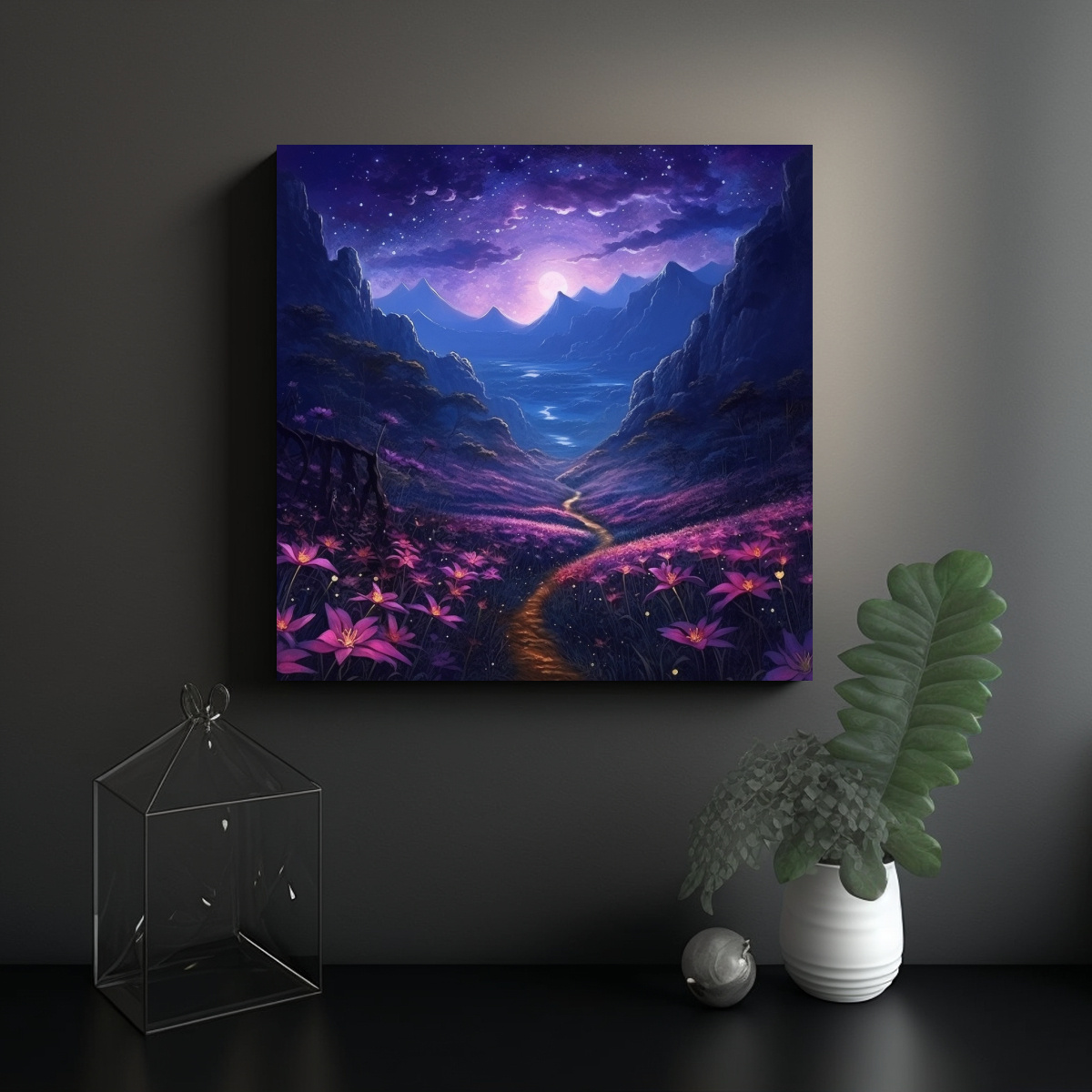 cuadro-fotograf-a-cocina-nocturna-campo-rosas-purpuras-estrellas-monta-a-1