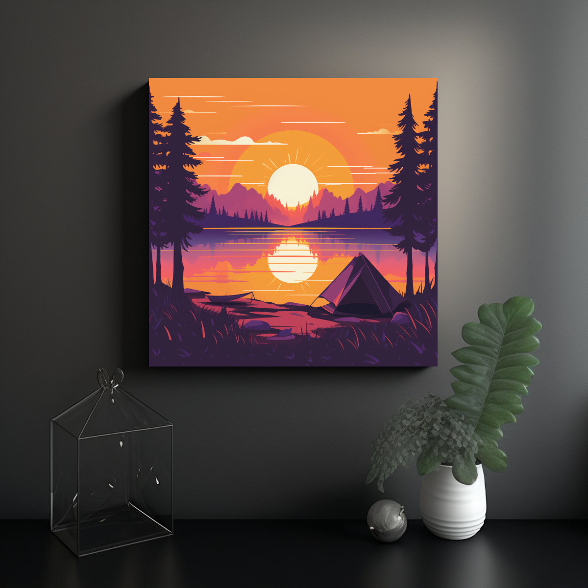 cuadro-lienzo-tela-tema-naturaleza-escena-tienda-junto-al-lago-1