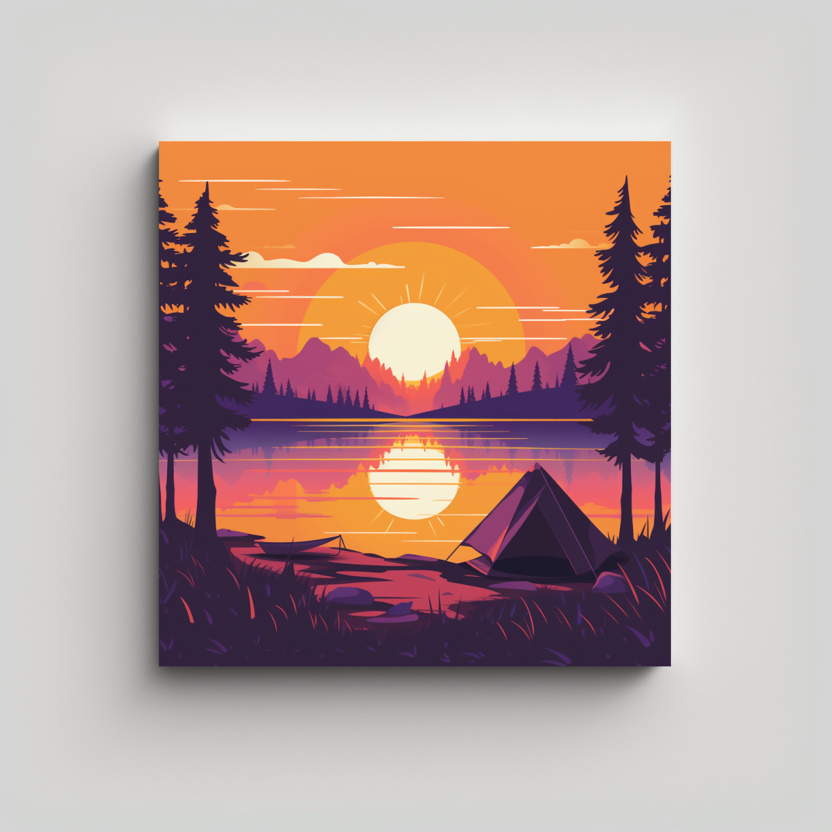 cuadro-lienzo-tela-tema-naturaleza-escena-tienda-junto-al-lago