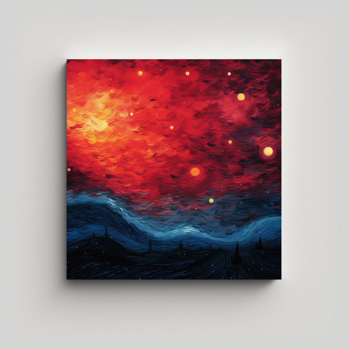 cuadro-moderno-inspirado-en-la-noche-estrellada-de-van-gogh-en-rojo