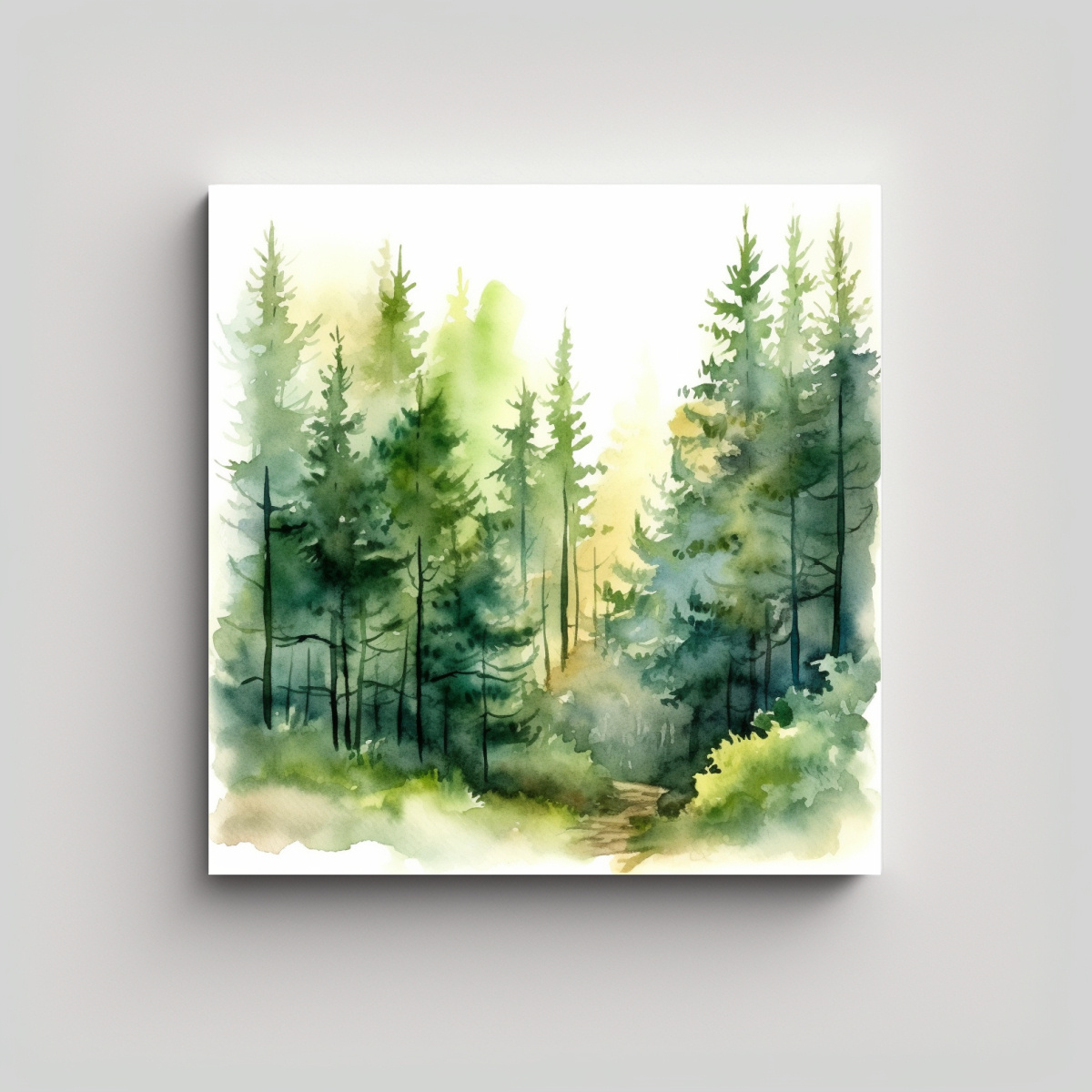 cuadro-moderno-ivy-rboles-pinos-bosque-luz-verde-acuarela