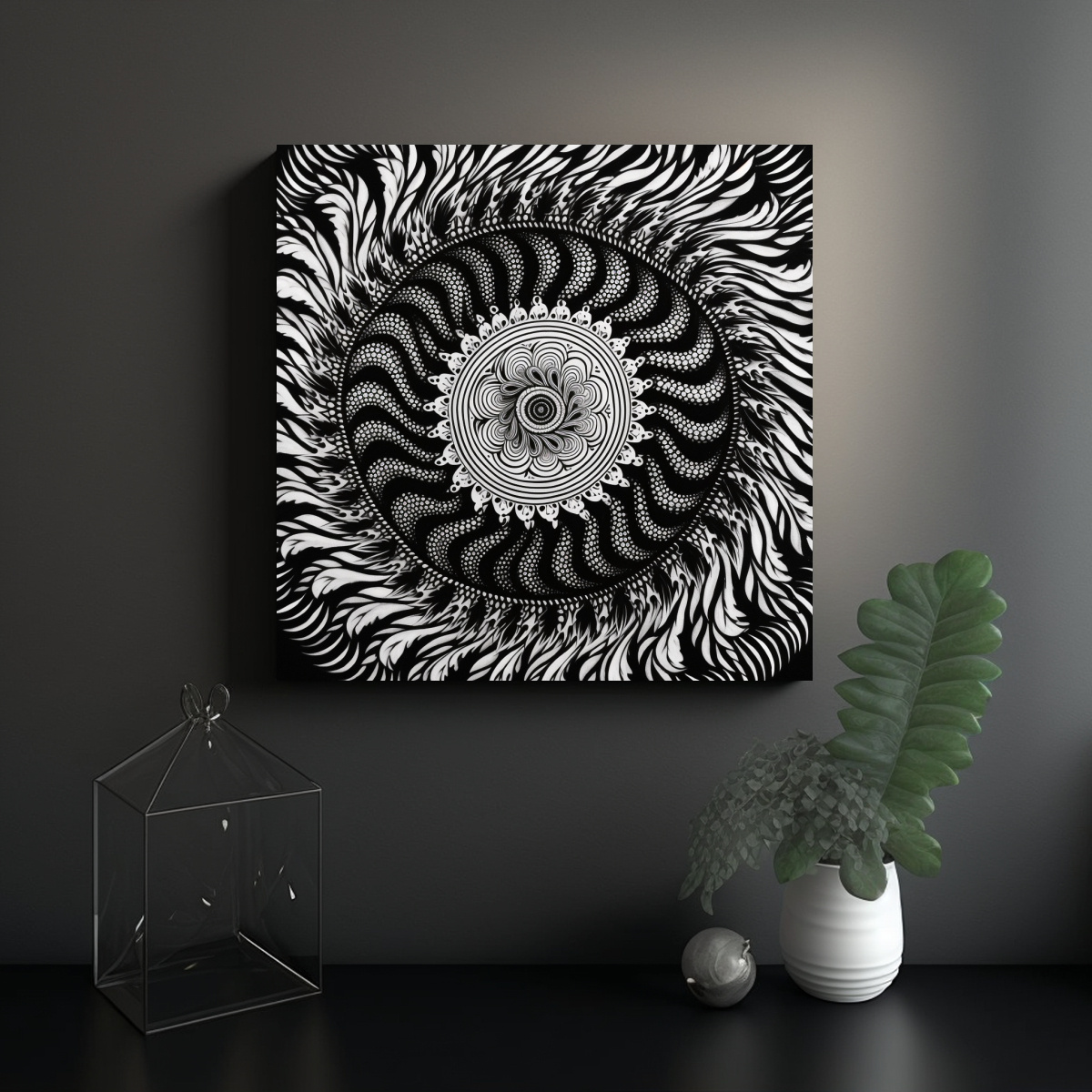 cuadro-moderno-textura-espiral-blanco-y-negro-con-mandala-de-cebra-1