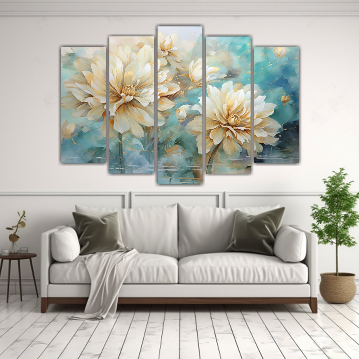 cuadros-abstractos-chrysanthemums-en-turquesa-y-oro-1