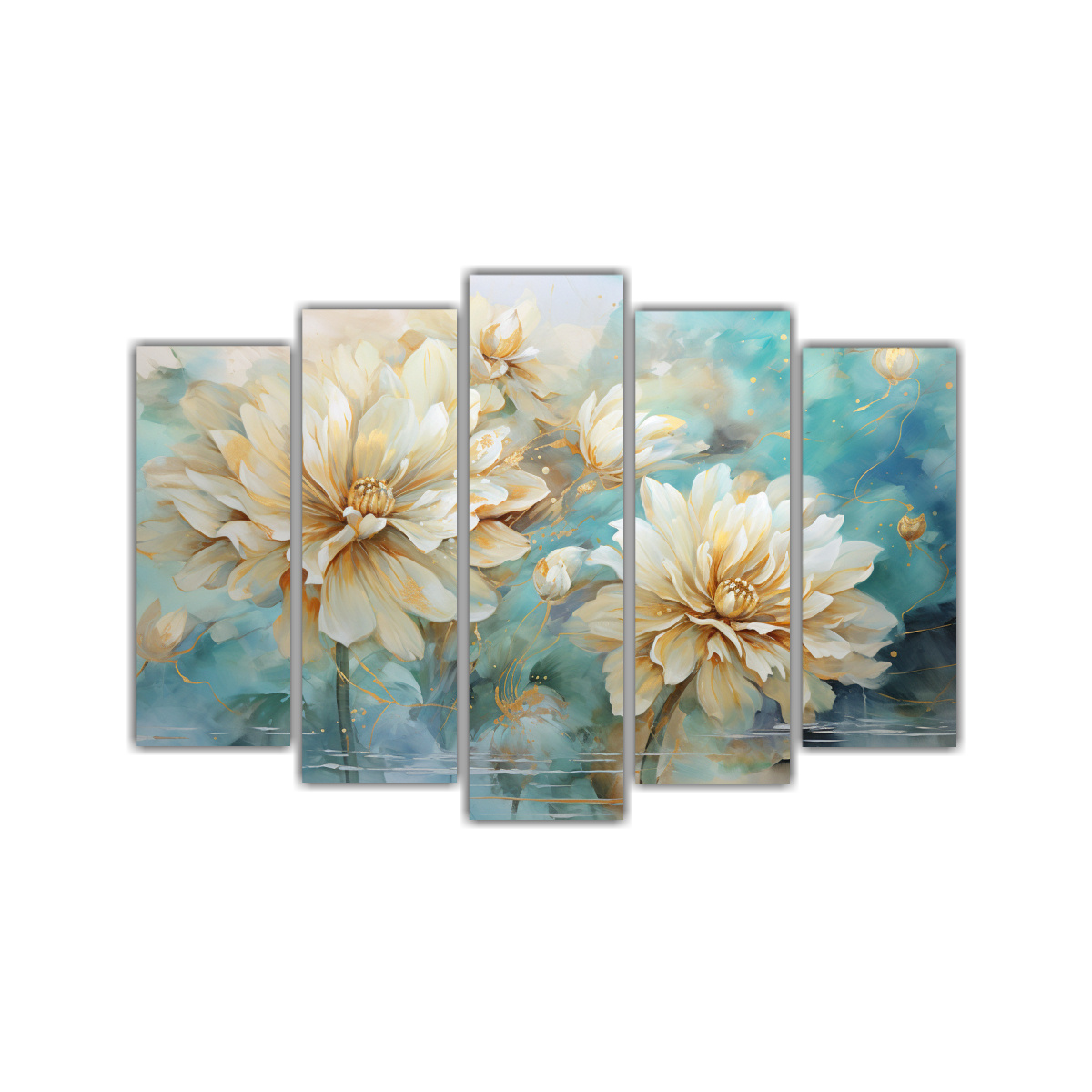 cuadros-abstractos-chrysanthemums-en-turquesa-y-oro