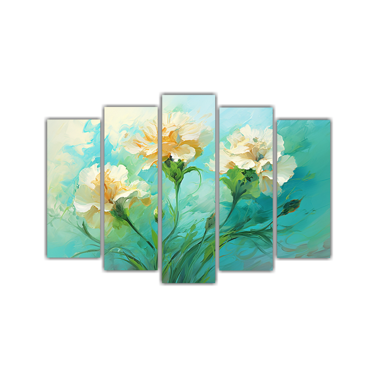 cuadros-abstractos-de-tela-con-tema-de-claveles-verde-y-turquesa