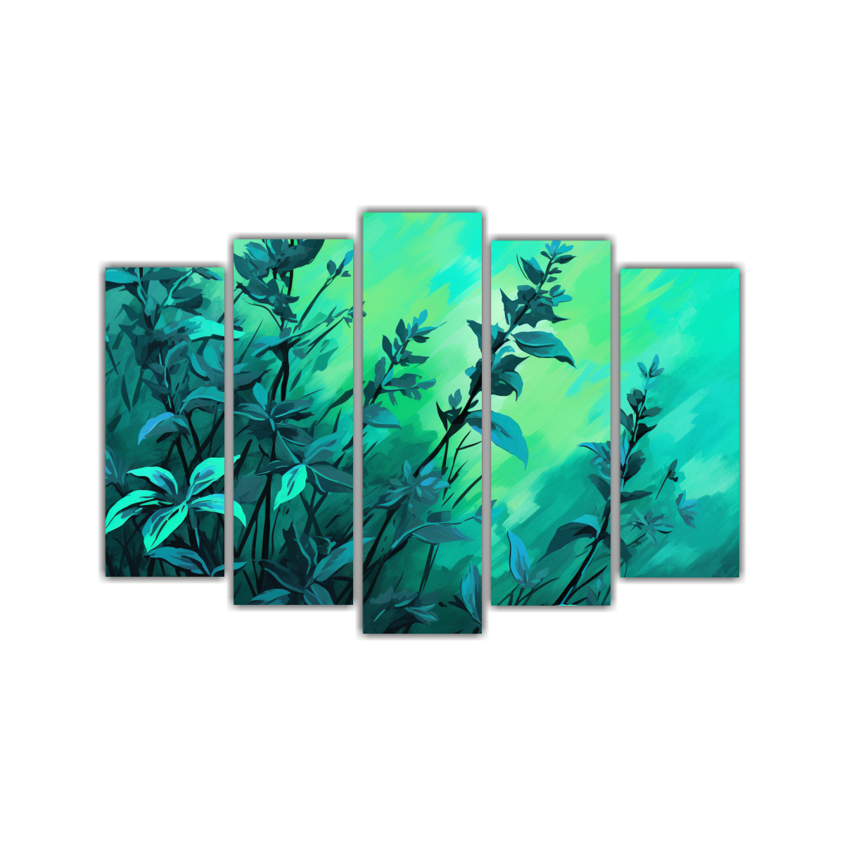 cuadros-acuarela-set-5-hierbas-thyme-en-verde-y-turquesa-estilo-neonoir