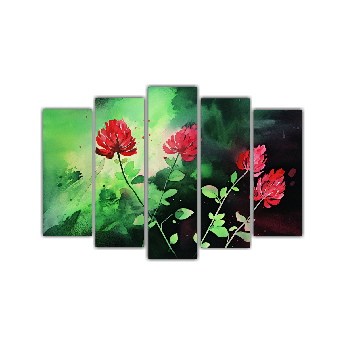 cuadros-de-pared-horizontal-con-tr-boles-hierbas-en-verde-y-rojo-ambiente-neonoir