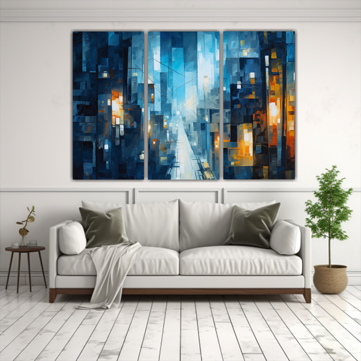 cuadros-decorativos-de-ciudad-en-gris-oscuro-y-azul-con-luces-nocturnas-brillantes-1