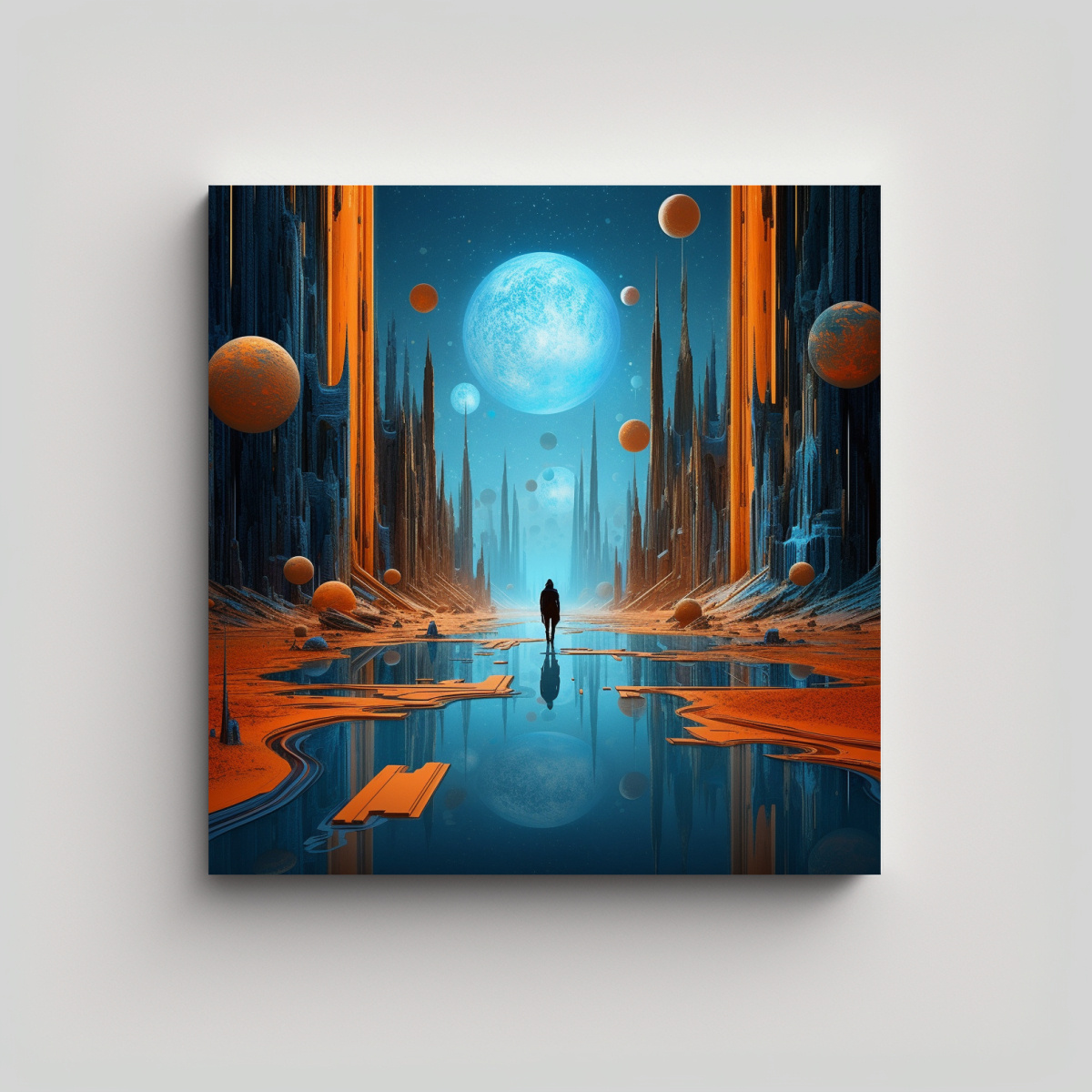 Cuadros Decorativos Temática Espejo Naranja Y Azul.