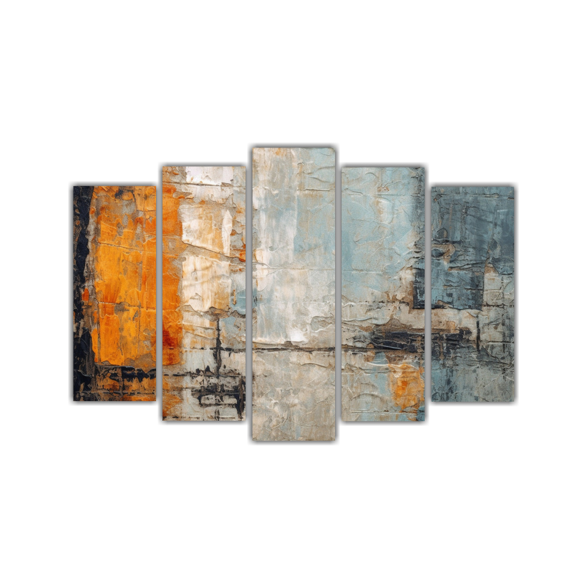 cuadros-juveniles-vintage-en-gris-azul-naranja-profundo-y-negro-