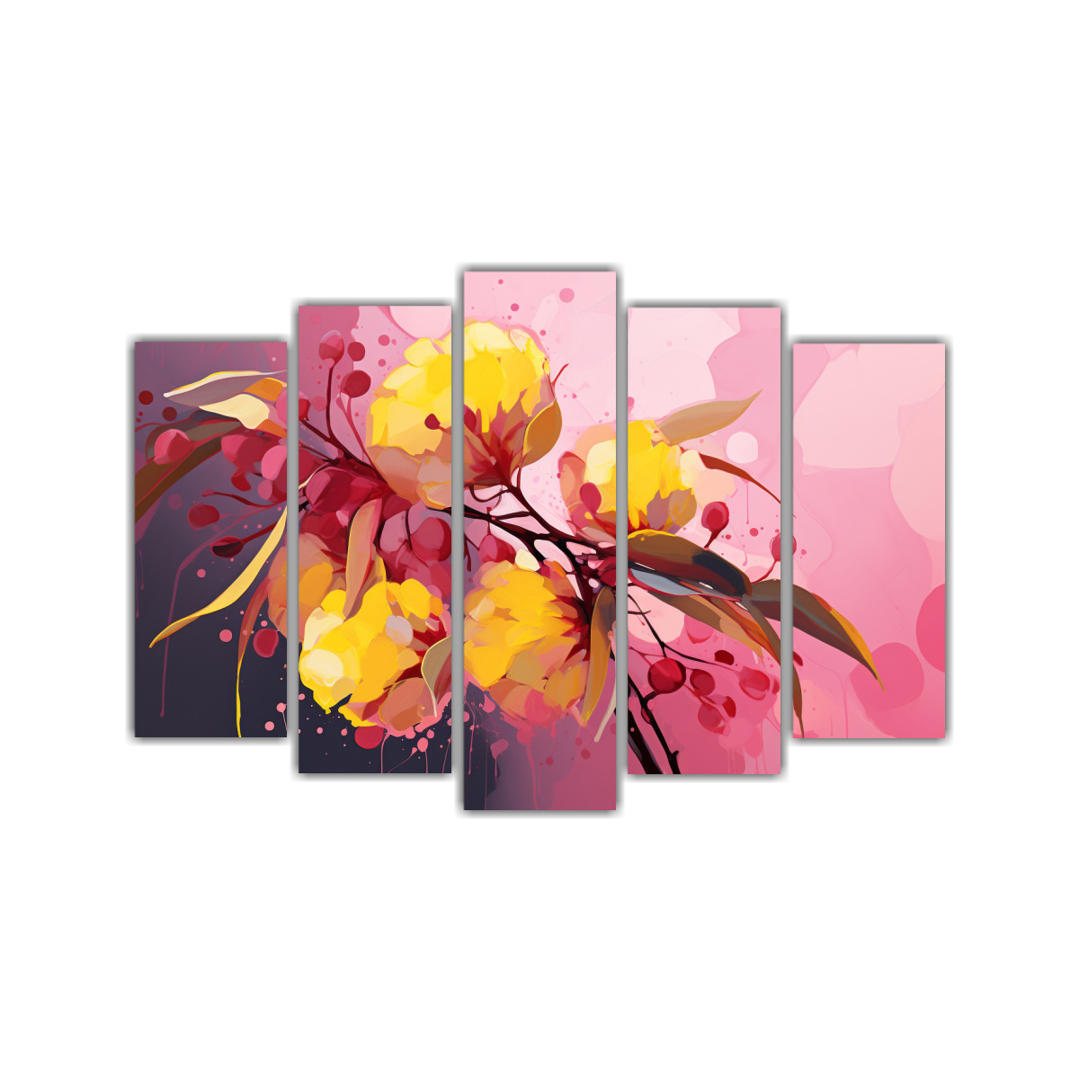 cuadros-tema-ba-o-rbol-de-eucalipto-en-colores-amarillo-y-rosa-estilo-neonoir