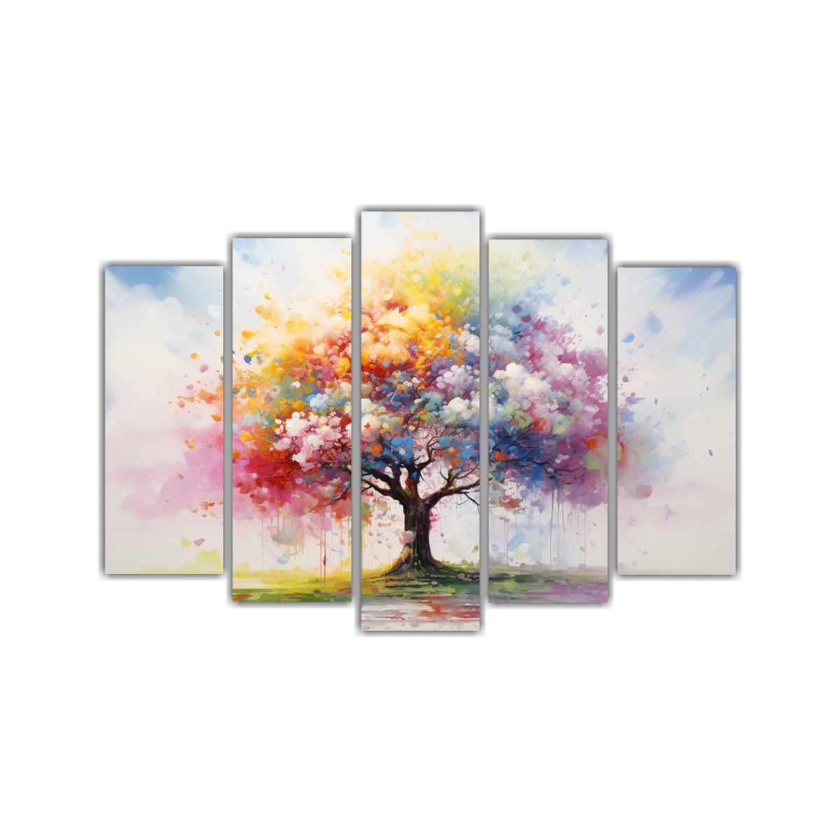 exposici-n-de-abstractos-cinco-lienzos-de-tela-con-arco-ris-de-cerezo