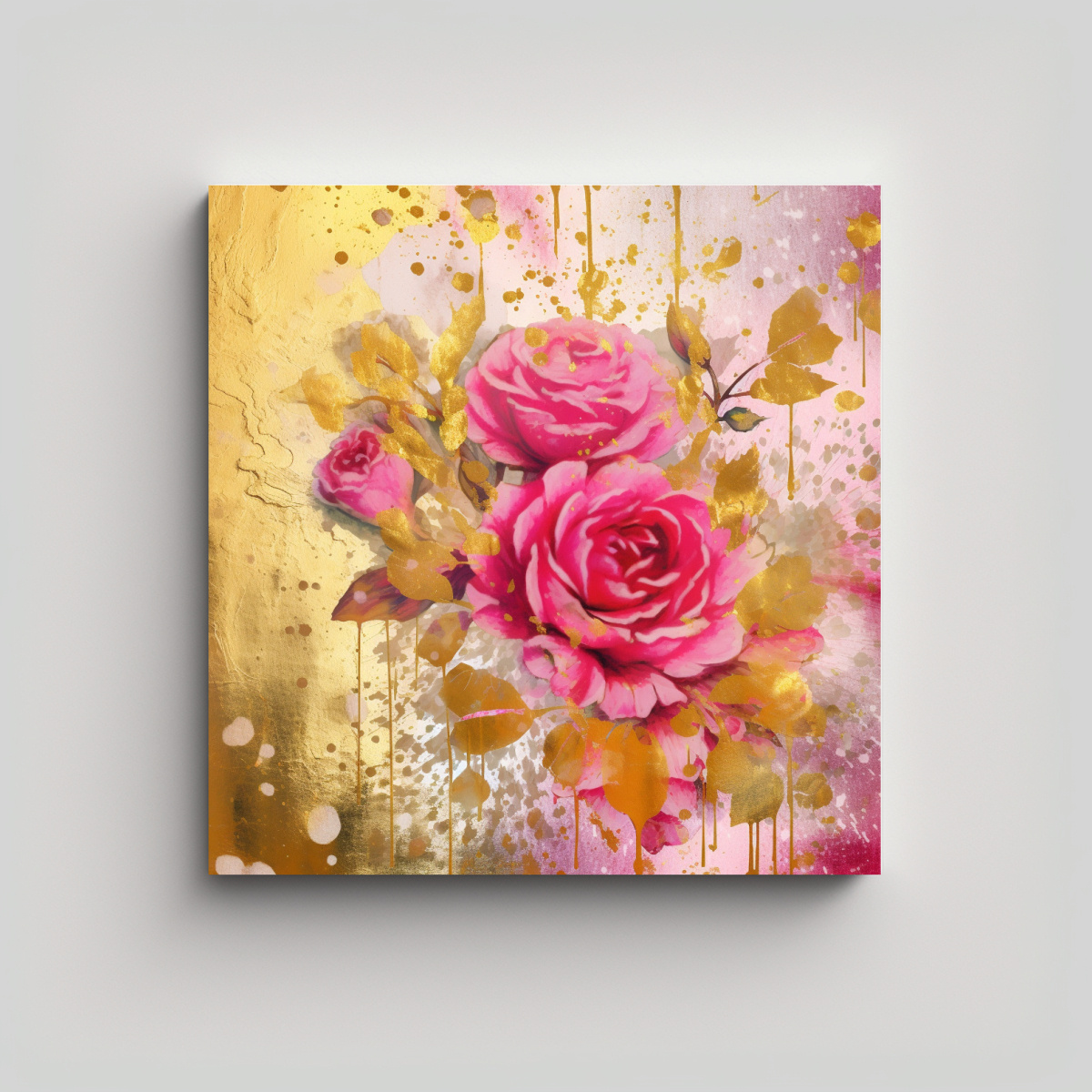 lienzo-alta-calidad-est-tico-rosa-brillante-acuarela-y-oro-envejecido