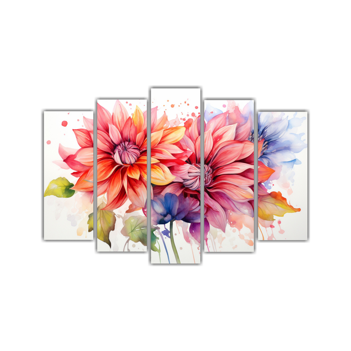 pintura-abstracta-de-acuarela-de-cinco-cuadros-con-reflejo-de-dahlias