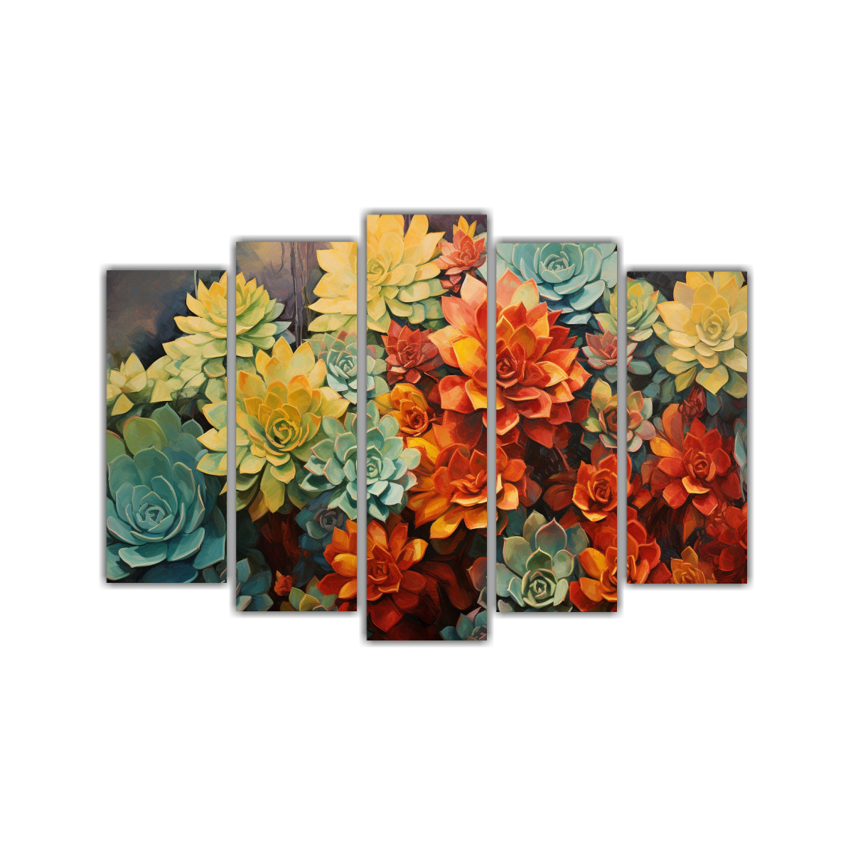 pintura-abstracta-detallada-de-flores-suculentas-en-cinco-cuadros-c-lidos