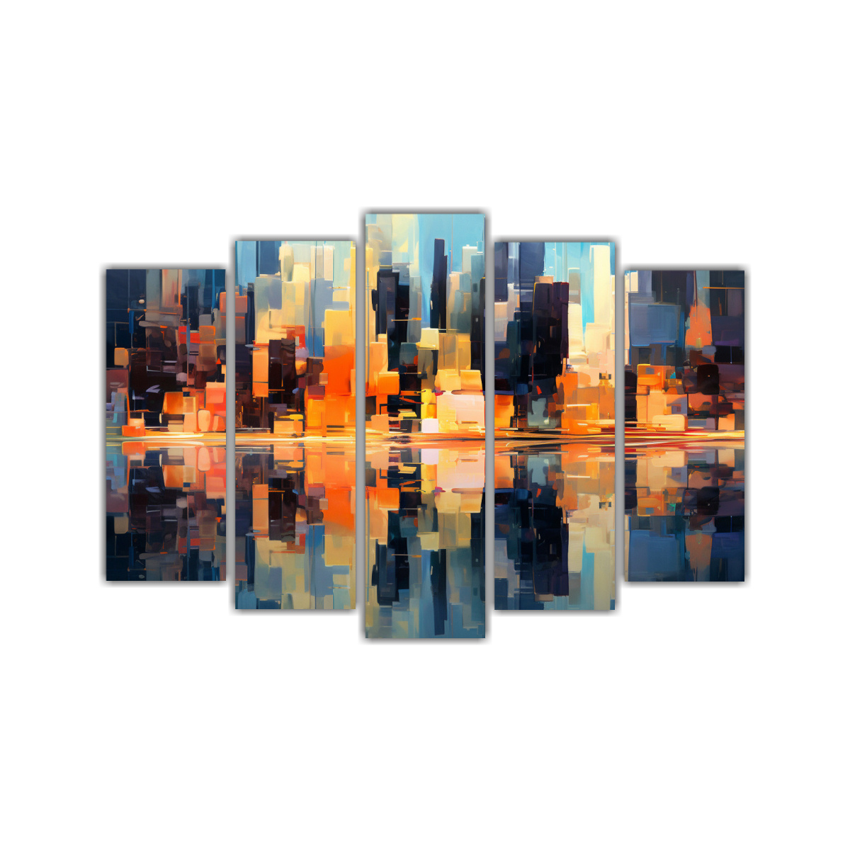 pintura-abstracta-edificios-junto-al-agua-en-decoraci-n-cinco-telas-en-bastidor