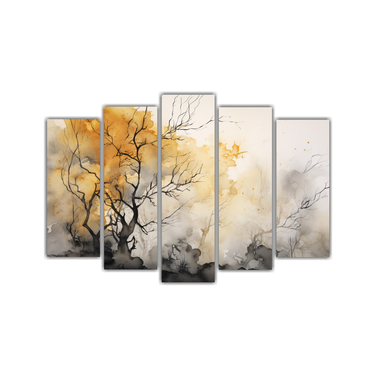 pintura-abstracta-en-colores-dorado-y-negro-de-un-rbol-en-un-bosque