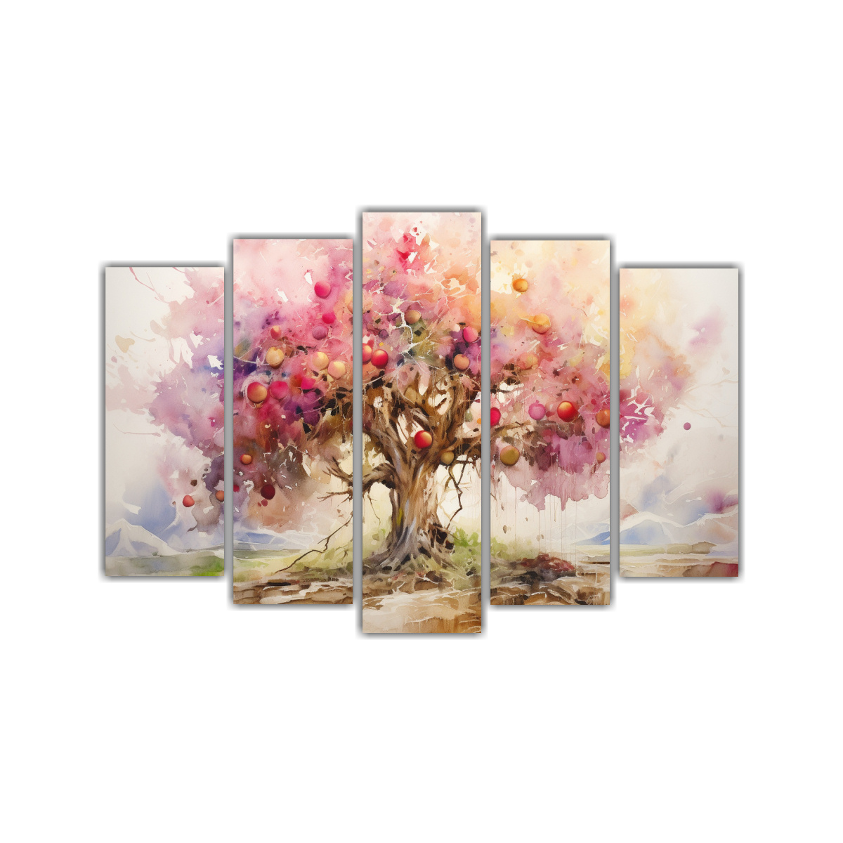 pintura-abstracta-manzana-rbol-oro-y-rosa-lienzo-profundo