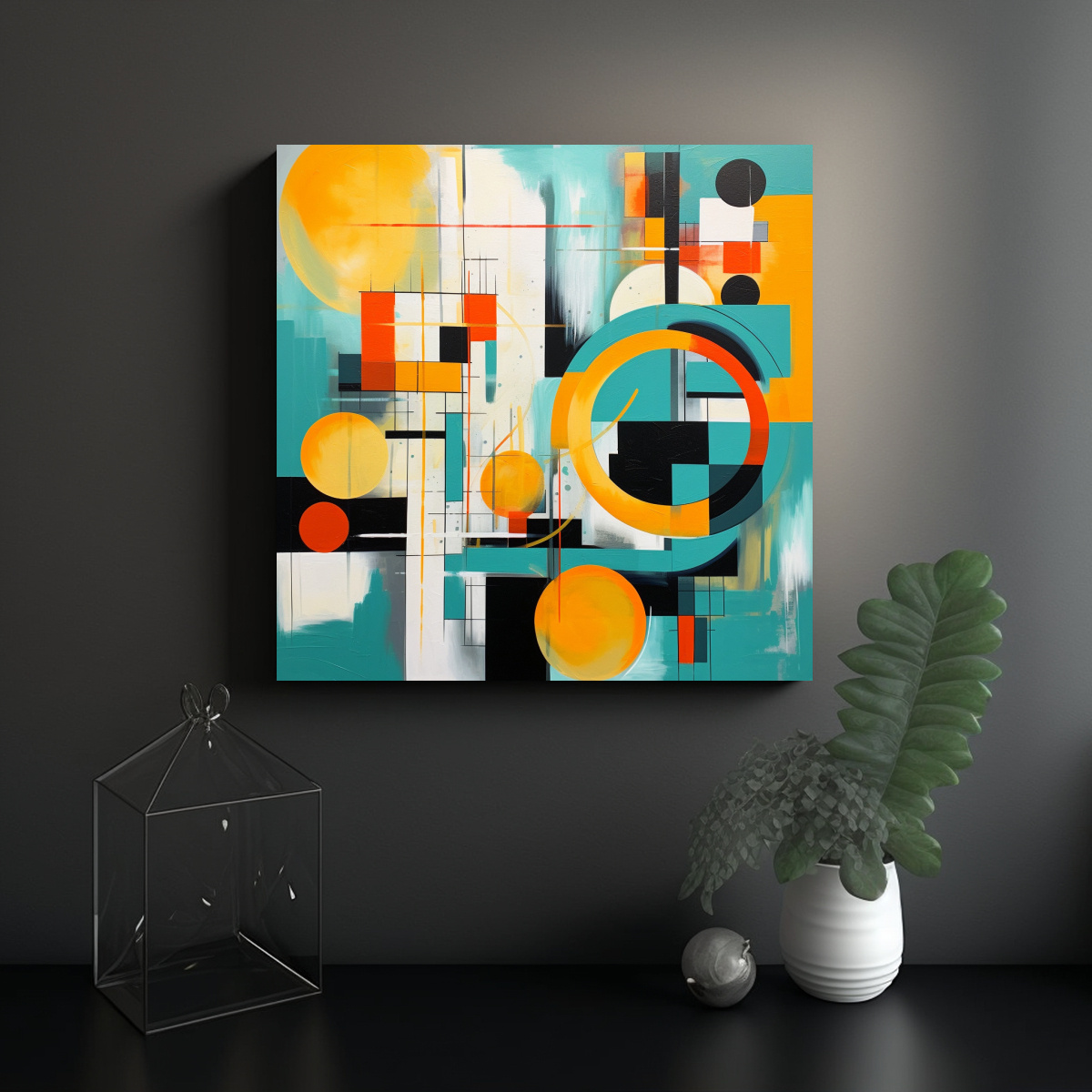 Cuadro Abstracto Rectangular Moderno En Amarillo, Azul Y Naranja ...