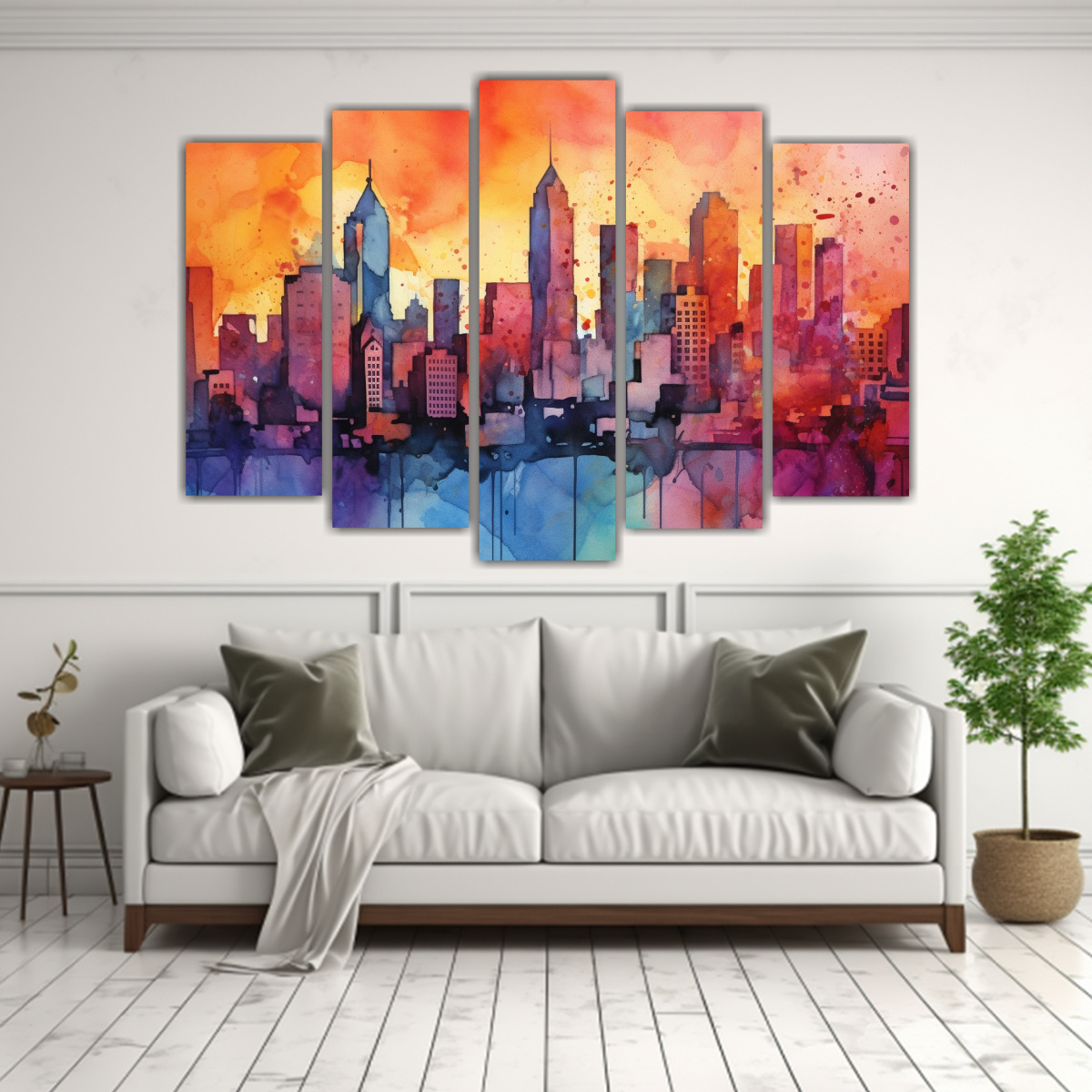 pintura-acuarela-ciudad-paisaje-cinco-cuadros-colores-1-1